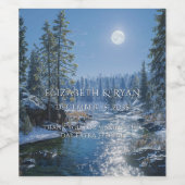 Winter Wedding Snow River Trees Vollmond Weinetikett (Einzelnes Label)