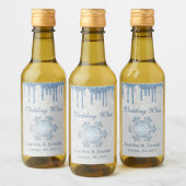 Winter Wedding Snowflake und Blue Glitzer Gefallen Weinetikett (Flaschen)