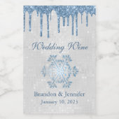 Winter Wedding Snowflake und Blue Glitzer Gefallen Weinetikett (Einzelnes Label)