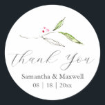 Winter Wedding Stickers Vielen Dank<br><div class="desc">In diesen Winteraufklebern sind die Worte "Danke" Set in trendiger Schrift-Typografie zu finden. Verwenden Sie die Vorlagenfelder, um Ihre individuelle Namen und das Hochzeitdatum hinzuzufügen. Ein Gezwitscher mit Aquarellwein schmückt das Oberteil. Um die passende rustikale Hochzeitskunst und weitere Ideen für die Winterhochzeit zu sehen, besuchen Sie www.zazzle.com/dotellabelle Kunst und Design...</div>