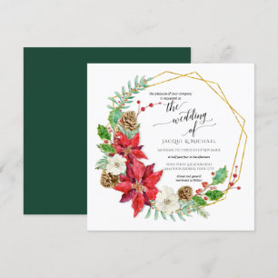 Winter Wedding Watercolor Blumenreath Quadrat Einladung