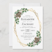 Winter Wedding Watercolor Grüne Pine Cones Einladung (Vorderseite)