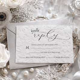 Winter Wedding White & Black Simple RSVP Karte