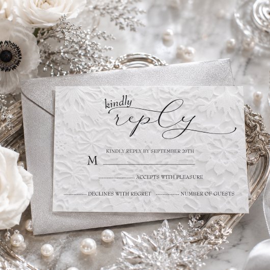 Winter Wedding White & Black Simple RSVP Karte