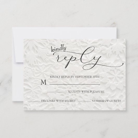 Winter Wedding White & Black Simple RSVP Karte (Vorderseite)