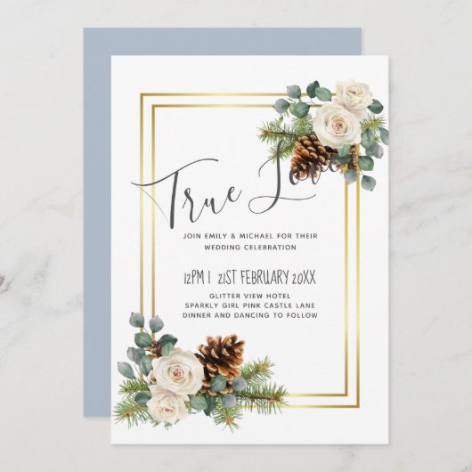 Winter Wedding White Roses Gold Dusty Blue (Vorne/Hinten)