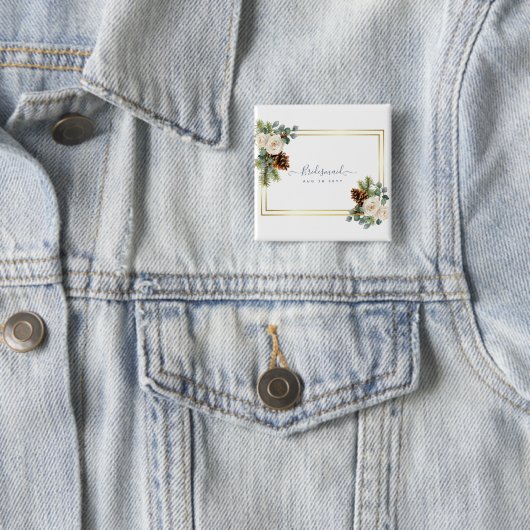 Winter Wedding White Roses Gold Dusty Blue Button (Beispiel)