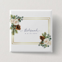Winter Wedding White Roses Gold Dusty Blue Button