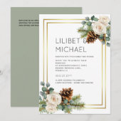 Winter Wedding White Roses Gold Dusty Blue Einladung (Vorne/Hinten)