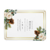 Winter Wedding White Roses Gold Dusty Blue Magnet (Horizontal)