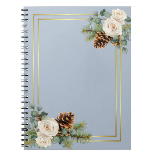 Winter Wedding White Roses Gold Dusty Blue Notizblock