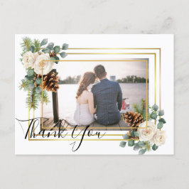 Winter Wedding White Roses Gold Dusty Blue Postkarte