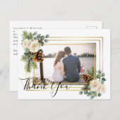 Winter Wedding White Roses Gold Dusty Blue Postkarte (Vorne/Hinten)