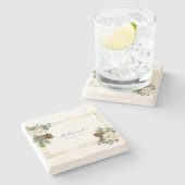 Winter Wedding White Roses Gold Dusty Blue Steinuntersetzer (Seitenansicht)