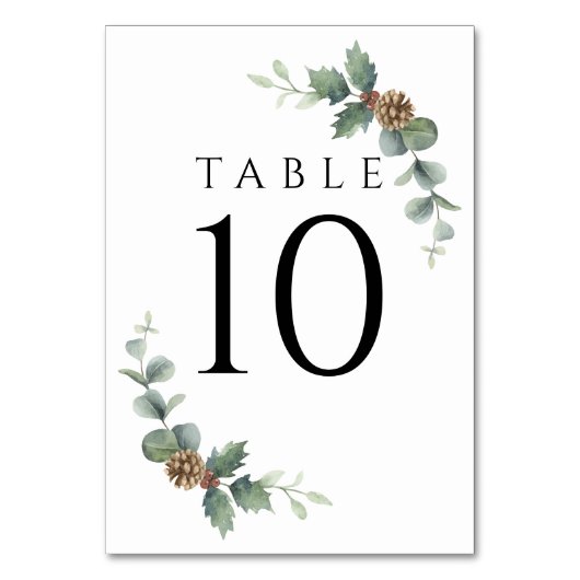 Winter Wedding Wreath mit Brandzweigen & Eukalyptu Tischnummer (Rückseite)