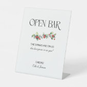 Winter Wedly Holly and Berries Open Bar Sign Sockelschild (Vorderseite)