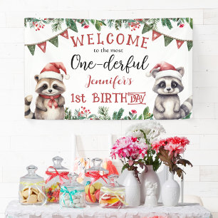 Winter Weihnachten 1. Geburtstagsfeier Süße Waschb Banner