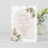 Winter Weihnachten Blumenkalt Außendusche Baby Einladung (Stehend Vorderseite)