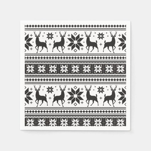 Winter Weihnachten Hirsch Black Snowflake Muster Serviette (Vorderseite)