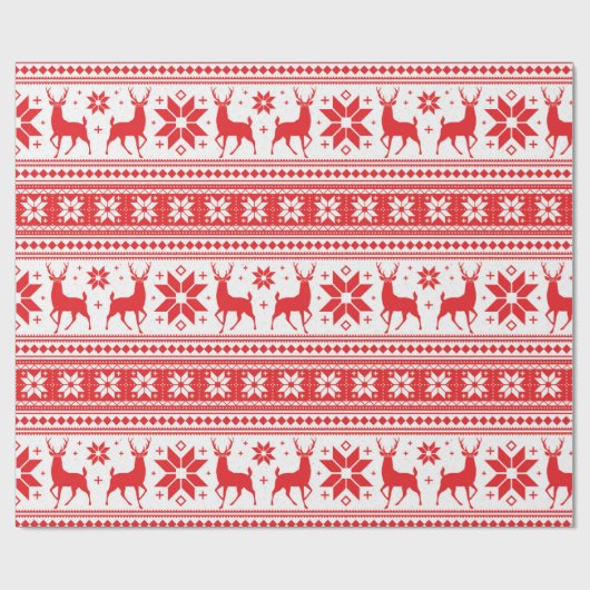 Winter Weihnachten Hirsch Red Snowflake Muster Geschenkpapier (Flach)