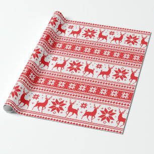 Winter Weihnachten Hirsch Red Snowflake Muster Geschenkpapier
