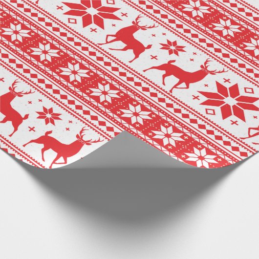 Winter Weihnachten Hirsch Red Snowflake Muster Geschenkpapier (Ecke)