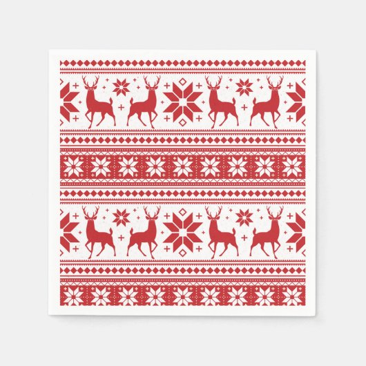 Winter Weihnachten Hirsch Red Snowflake Muster Serviette (Vorderseite)