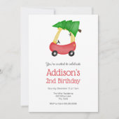 Winter Weihnachten Kleiner Roter Wagen mit Baum Ge Einladung (Vorderseite)