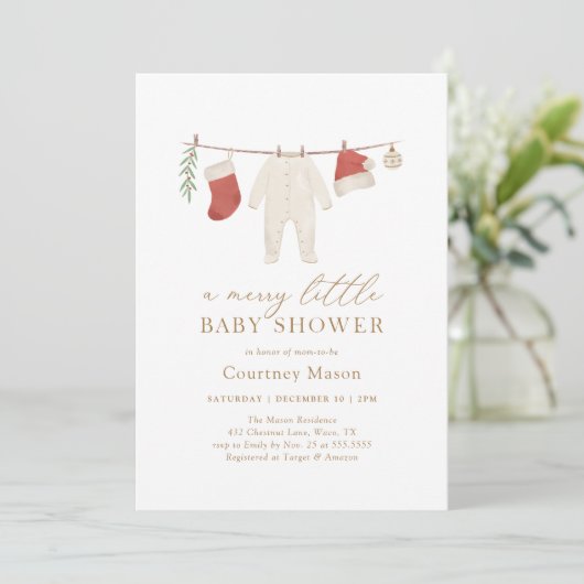 Winter Weihnachten Merry Little Baby Dusche Einladung (Stehend Vorderseite)
