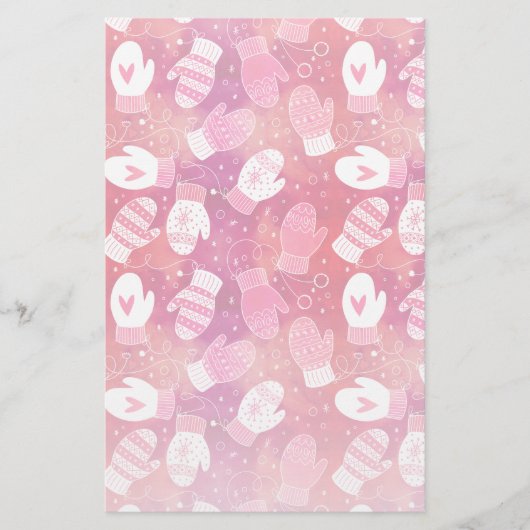 Winter Weihnachten Mittens Muster in Rosa Briefpapier (Vorderseite)