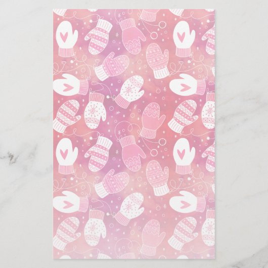 Winter Weihnachten Mittens Muster in Rosa Briefpapier (Rückseite)