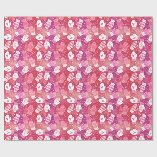 Winter Weihnachten Mittens Muster in Rosa Geschenkpapier (Flach)