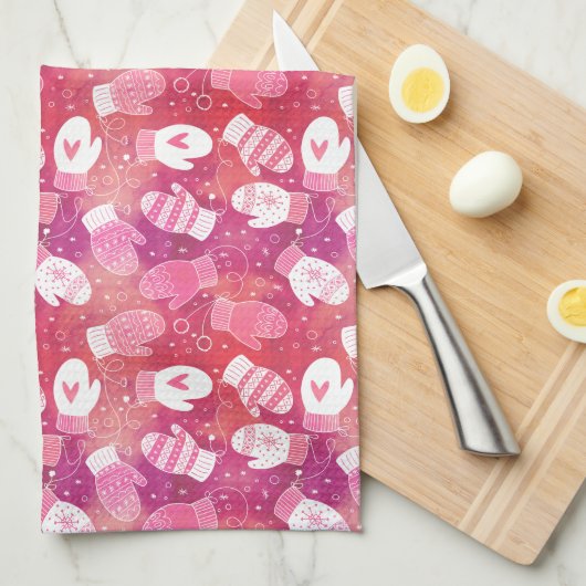 Winter Weihnachten Mittens Muster in Rosa Geschirrtuch (Viertel Falte)