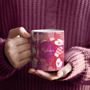 Winter Weihnachten Mittens Muster in Rosa Kaffeetasse