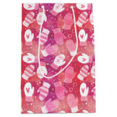 Winter Weihnachten Mittens Muster in Rosa Mittlere Geschenktüte (Vorderseite)