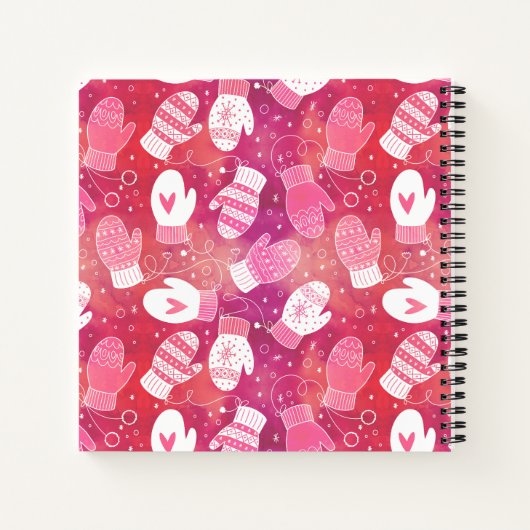 Winter Weihnachten Mittens Muster in Rosa Notizblock (Rückseite)