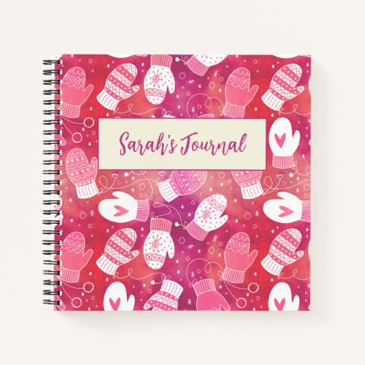 Winter Weihnachten Mittens Muster in Rosa Notizblock (Vorderseite)