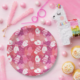 Winter Weihnachten Mittens Muster in Rosa Pappteller