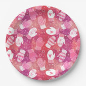 Winter Weihnachten Mittens Muster in Rosa Pappteller (Vorderseite)