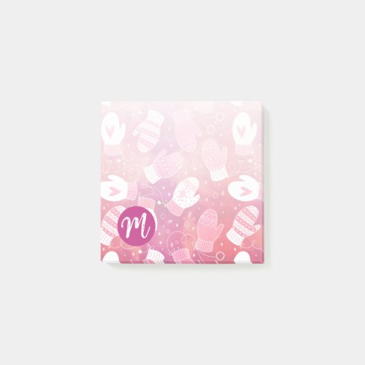 Winter Weihnachten Mittens Muster in Rosa Post-it Klebezettel (Vorderseite)