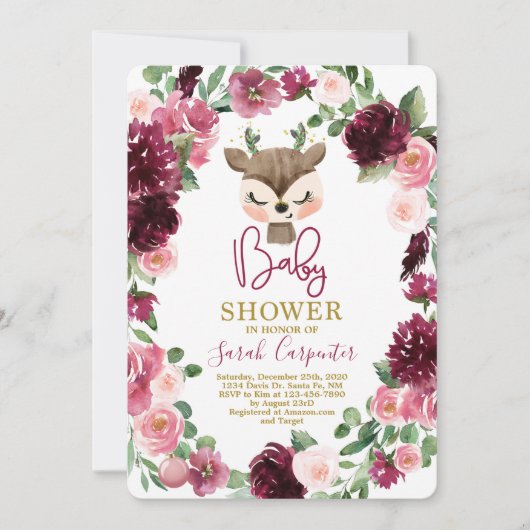 Winter Weihnachten niedliche Hirschbrause Einladung (Vorderseite)