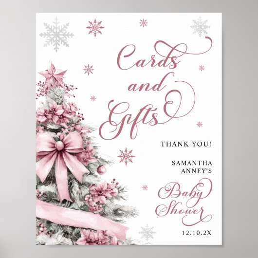 Winter Weihnachten Pink Baby Duschkarten Geschenke Poster (Vorne)