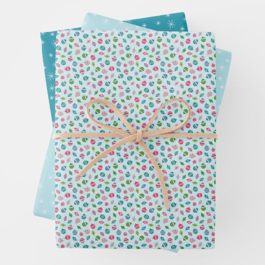 Winter Weihnachten Retro Inspiriert Blue Patterns Geschenkpapier Set (Beispiel)