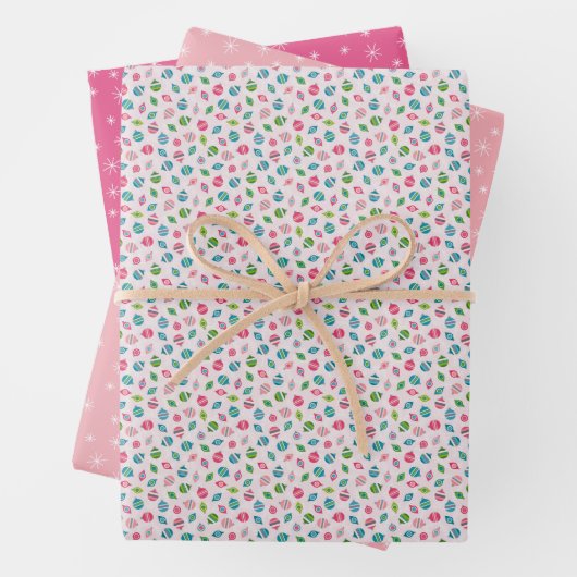 Winter Weihnachten Retro Inspiriert rosa Muster Geschenkpapier Set (Beispiel)