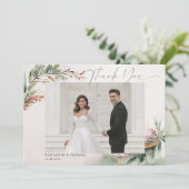 Winter Weihnachten Romantisches Hochzeitsfest Foto Dankeskarte (Stehend Vorderseite)