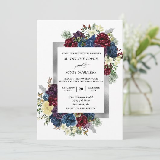 Winter Weihnachten Rose Blumenkohl Wasserfarbe Einladung (Stehend Vorderseite)