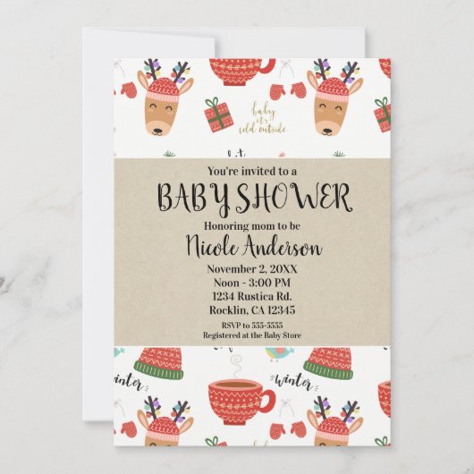 Winter Weihnachten Rustic Kraft Holiday Baby Dusch Einladung (Vorderseite)