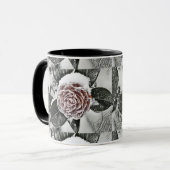 Winter, Weihnachten, Schnee, gefrorene Rose Zeichn Tasse (Vorderseite Links)