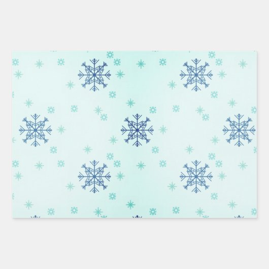 Winter Weihnachten Schneeflocken Blauer Schnee Geschenkpapier Set (Vorderseite)