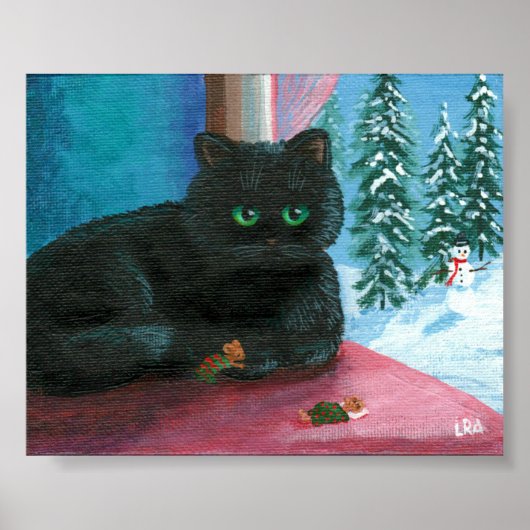 Winter Weihnachten Schwarze Katze Maus Kunst Kreat Poster (Vorne)